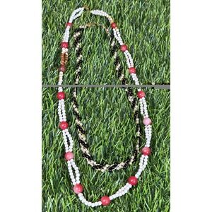 Vintage Signed Trifari Necklace Lot 2 Beaded Gold Tone Red White Black